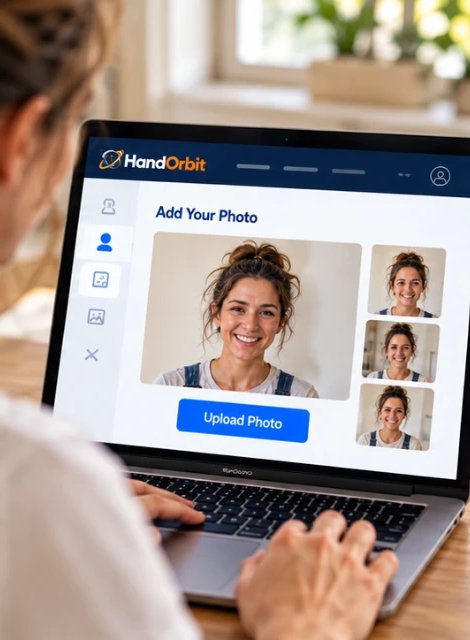 Illustration: the painter adds her profile photo on a laptop